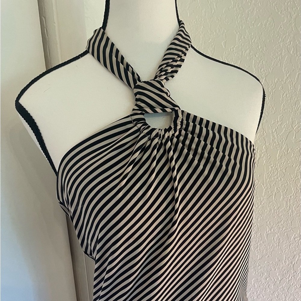 Michael Kors black and cream striped halter blouse size large